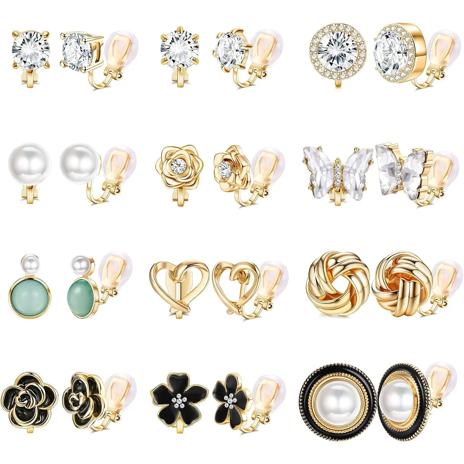 Comfortable Clip on Earrings for Women Sparklrd Crystal Clip Earrings CZ Cute Butterfly Flower Pearl Clip on Earrings Non Piercing Jewelry