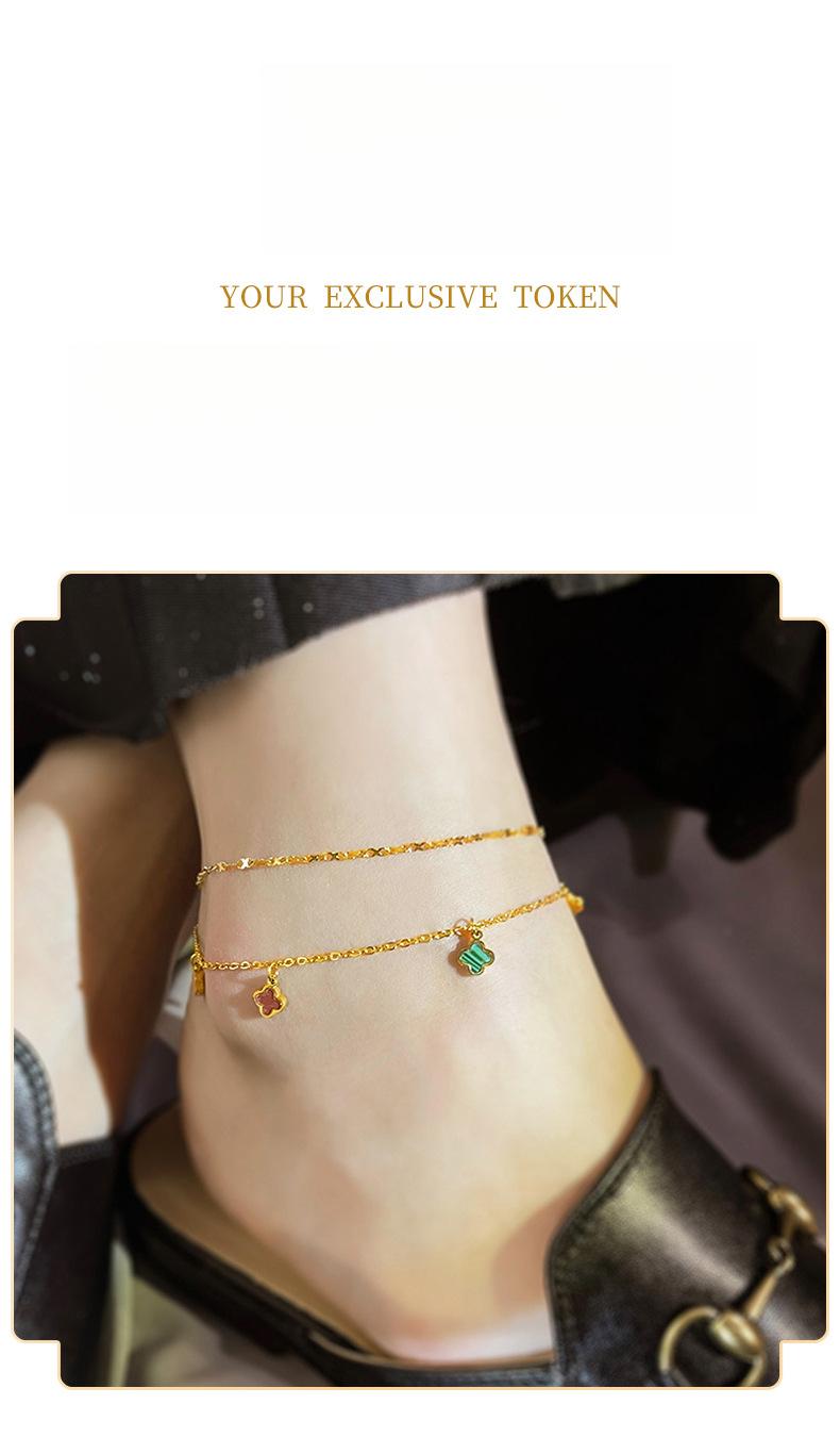 Colorful Lucky Four-Leaf Clover Anklet – Feminine Tassel Design, Trendy High-Quality Leg Chain, Fade-Resistant Foot Bracelet