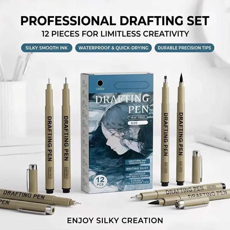 12pcs Waterproof Quick Dry Fine Tip Markers Art Supplies for Students Sketching Drawing Pen Set Art Drawing Pens