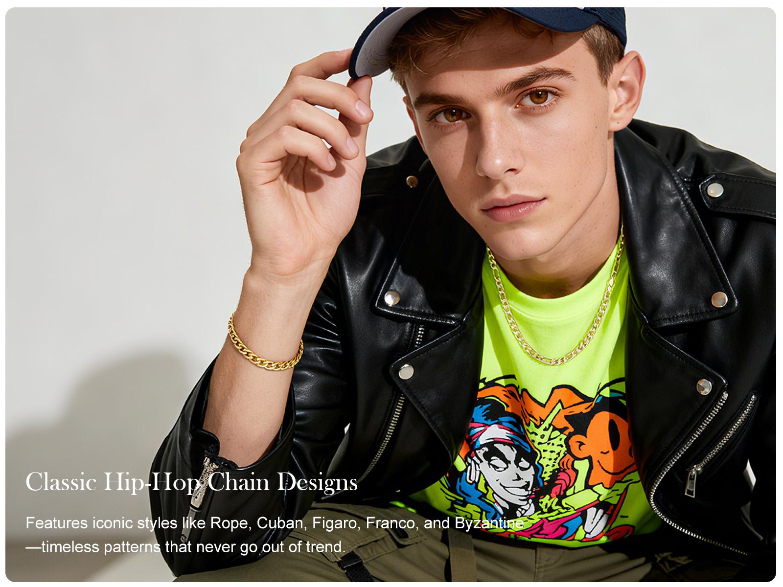 14K Gold-Plated Rope Cuban Concave Figaro Byzantine Franco Bracelet 8" Length 6mm/8mm/10mm Width Diamond Cut No Fade Radiant Finish