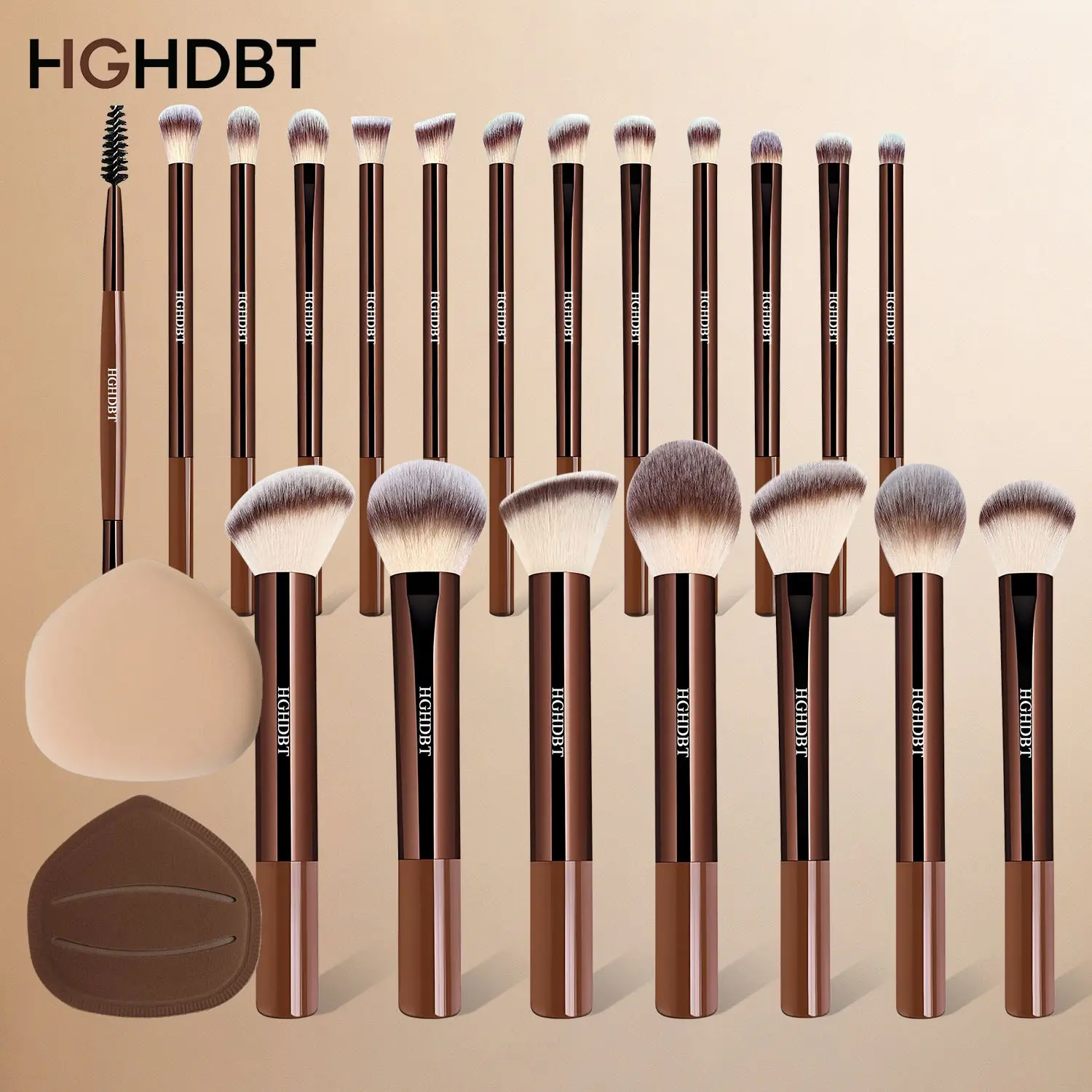 HGHDBT 22Pcs Full Makeup Brush Set with 2 Soft Candy Air Cushion Puff, Fluffy Dense Synthetic Cosmetic Brushes for Liquid Cream Powder, Beauty Applicators, Beauty Brush Set, Makeup Brush Sets