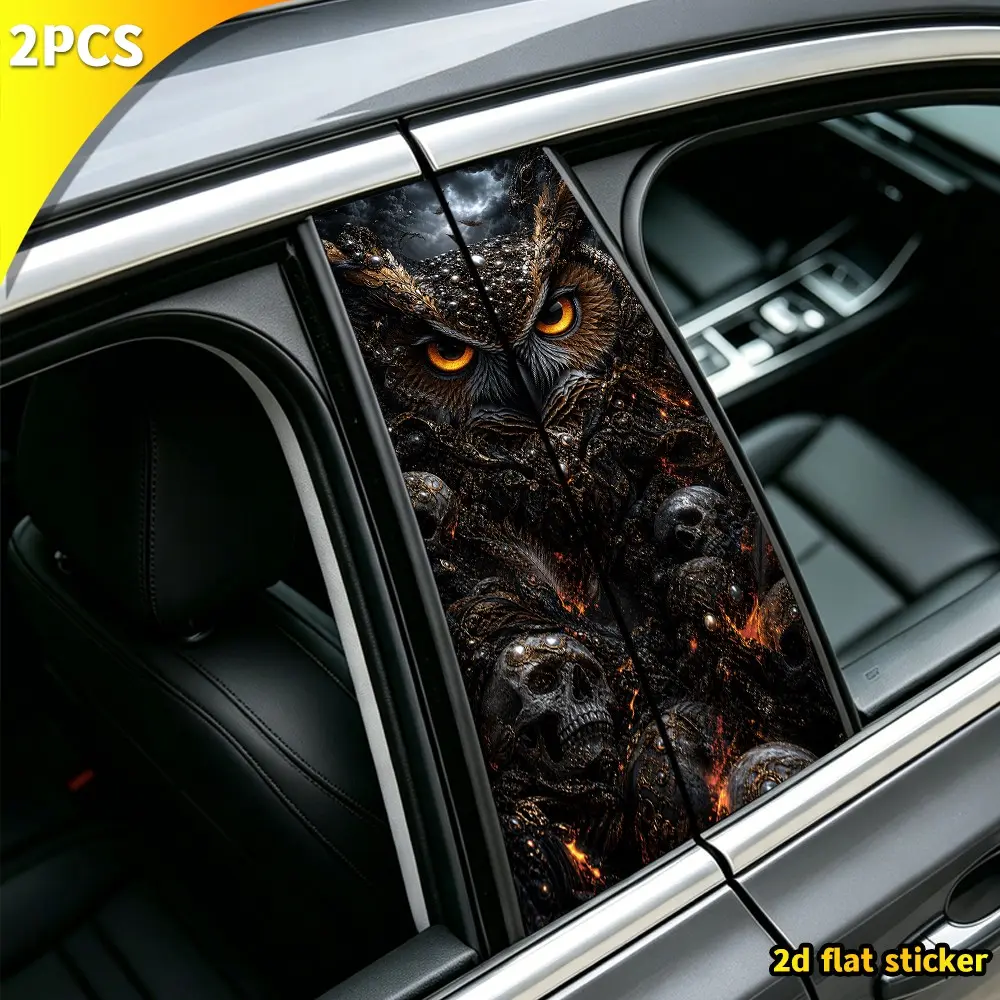 2pcs Car B Pillar Stickers, Owl Design Waterproof Universal Window Column Decorative Vinyls, Customizable Vehicle Accessories