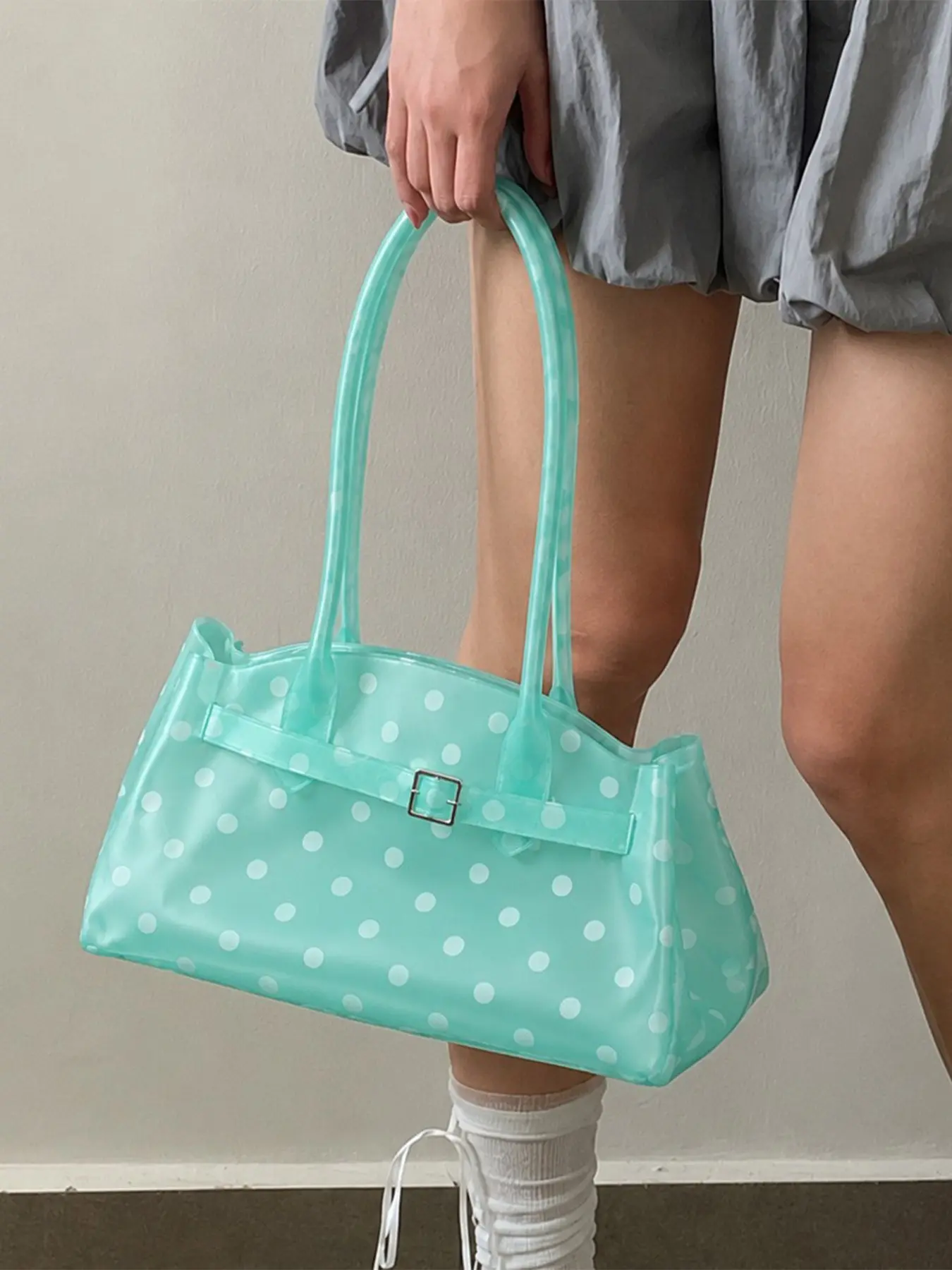 Fresh Polka Dot Transparent PVC Jelly Bag, Summer Cool Women Handbag Shoulder Underarm Bag