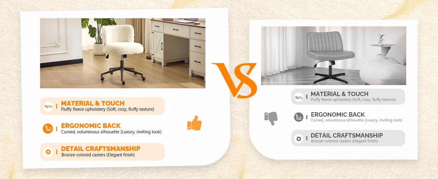 VINGLI Plush Upholstery Vanity Desk Chair with Curved Back & 90-102° Tilt &Adjustable Height, Cute Rolling Chair with Bronze Base & Golden-Bronze 360° Swivel Wheels for Makeup &Home Office,White Cream