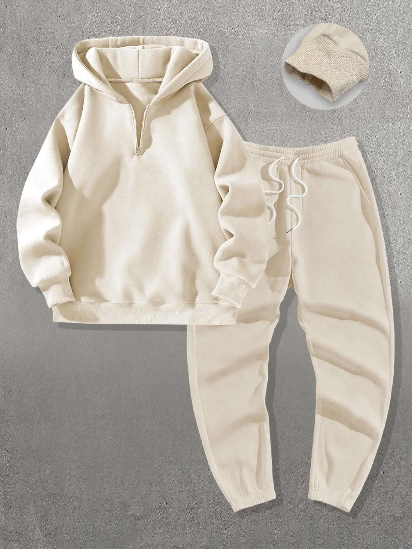 Men's Solid Drop Shoulder Long Sleeve Zipper Hoodie & Drawstring Waist Sweatpants Two-piece Set, Pockets, Casual Fashion Soft Cozy Two Piece Outfits for Daily Outdoor Wear, Menswear, Men Clothes for Fall & Winter, Top