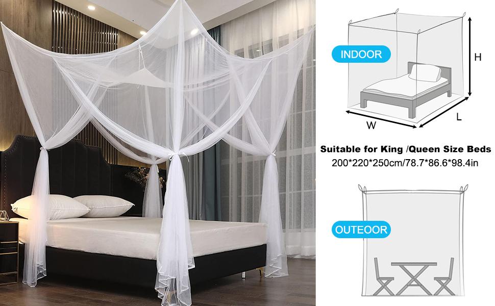 Net Bed for Full Queen King Size Bed,4 Corner Gothic Bed Curtains,Bug Net for Camping, Halloween Decoration