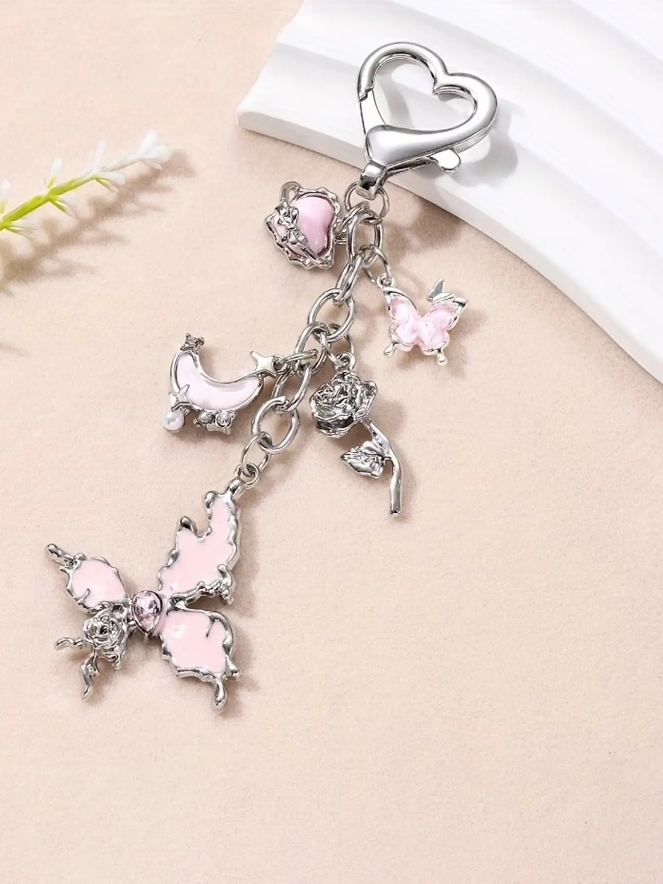 Black Pink Millennium Style Accessories, Irregular Butterfly Shaped, Rose Vine, Crescent Moon, Star, Heart And Other Small Pendants, Y2k Keychain,Gothic Bag Charm,Butterfly Keyring,Rose Moon Keychain,Y2kaccessories,Aesthetickeychain.