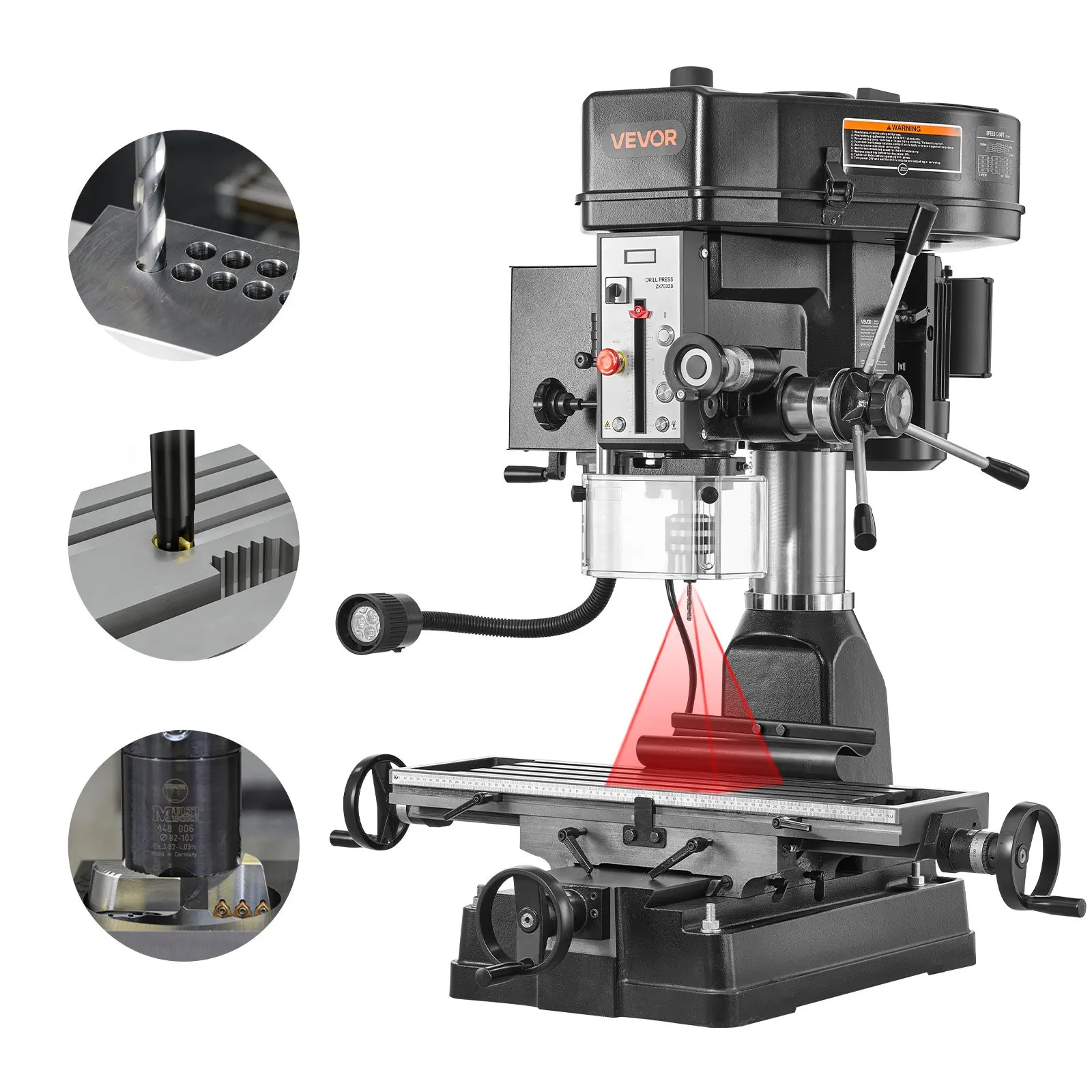 VEVOR 15.875-Inch Benchtop Mill Drill Machine, 2 HP, 150-2560 RPM Adjustable Speed, with Rotating Vise, Laser Guide & Work Light, for Woodworking & Light Metal [Tool Upgrade]