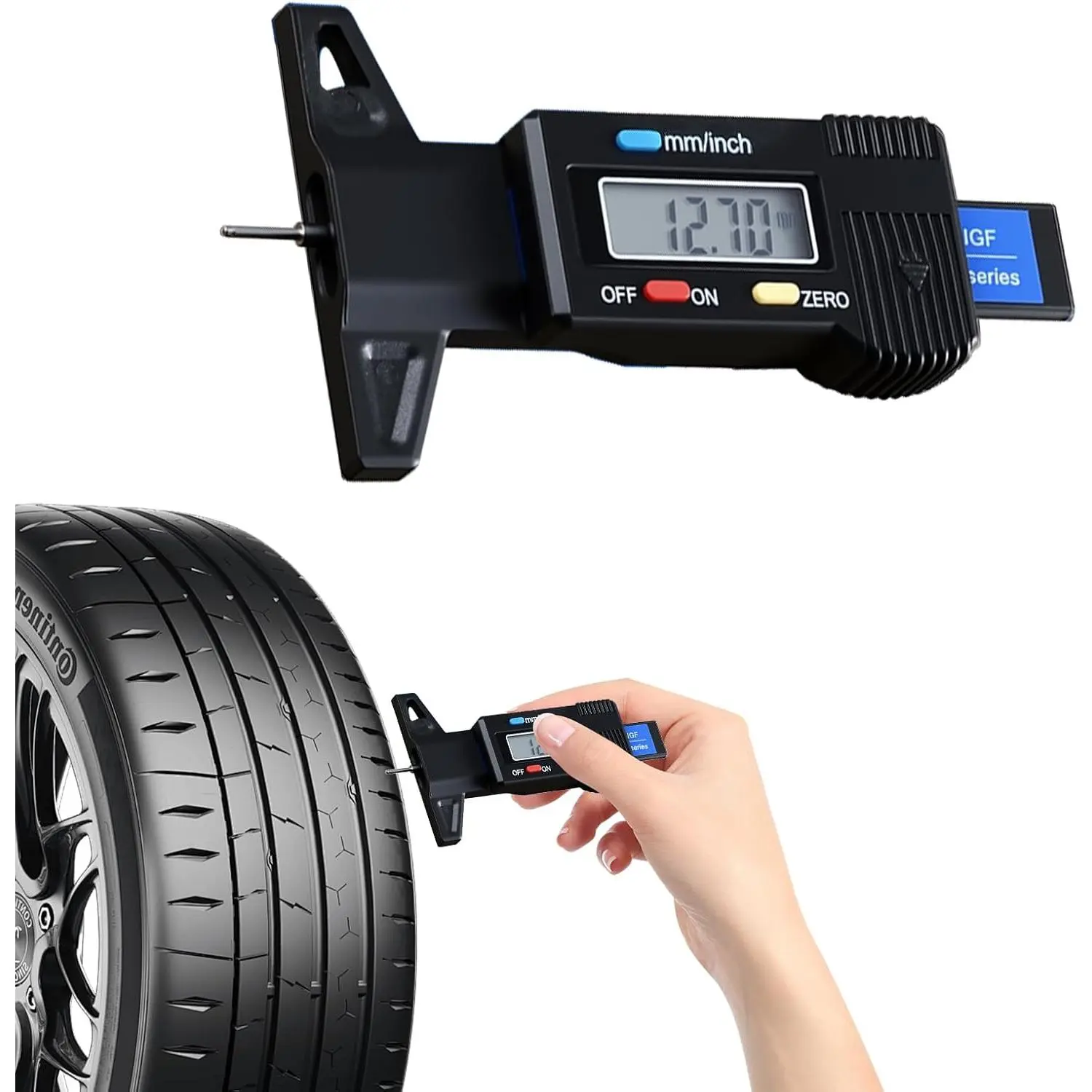 Digital LCD Tire Tread Depth Gauge - Precision Wear Check Tool with LCD Display, Portable In/mm Measure Device for Cars, Motorcycle, Tire Maintenance, Auto Repair Garage Essential