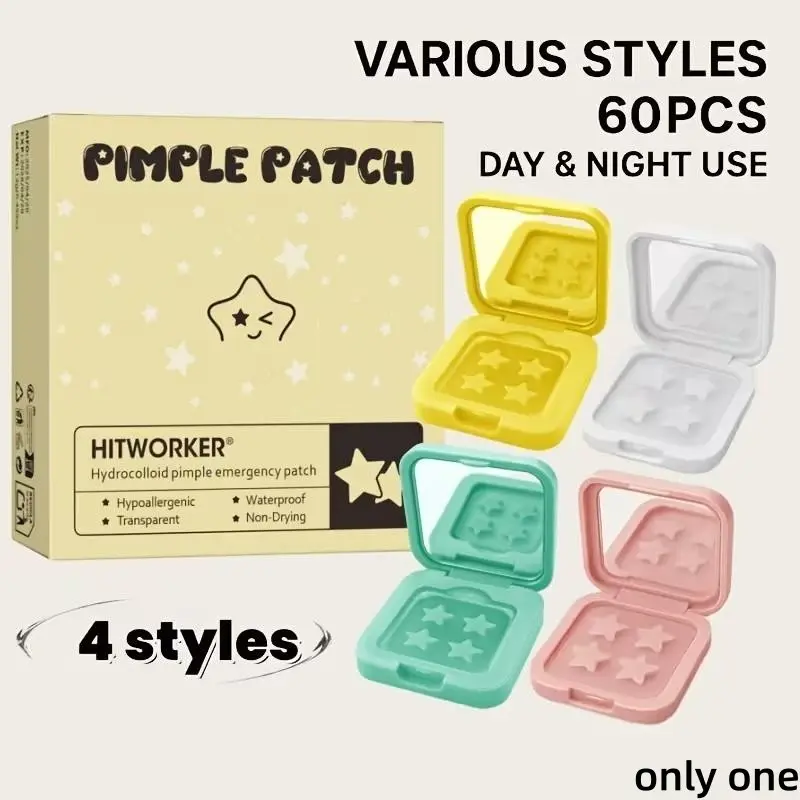 Star Water Gel Pimple Concealer Patches, Fashionable Makeup Essential, Independent Packaging with Mirror, Portable, 60 Patches