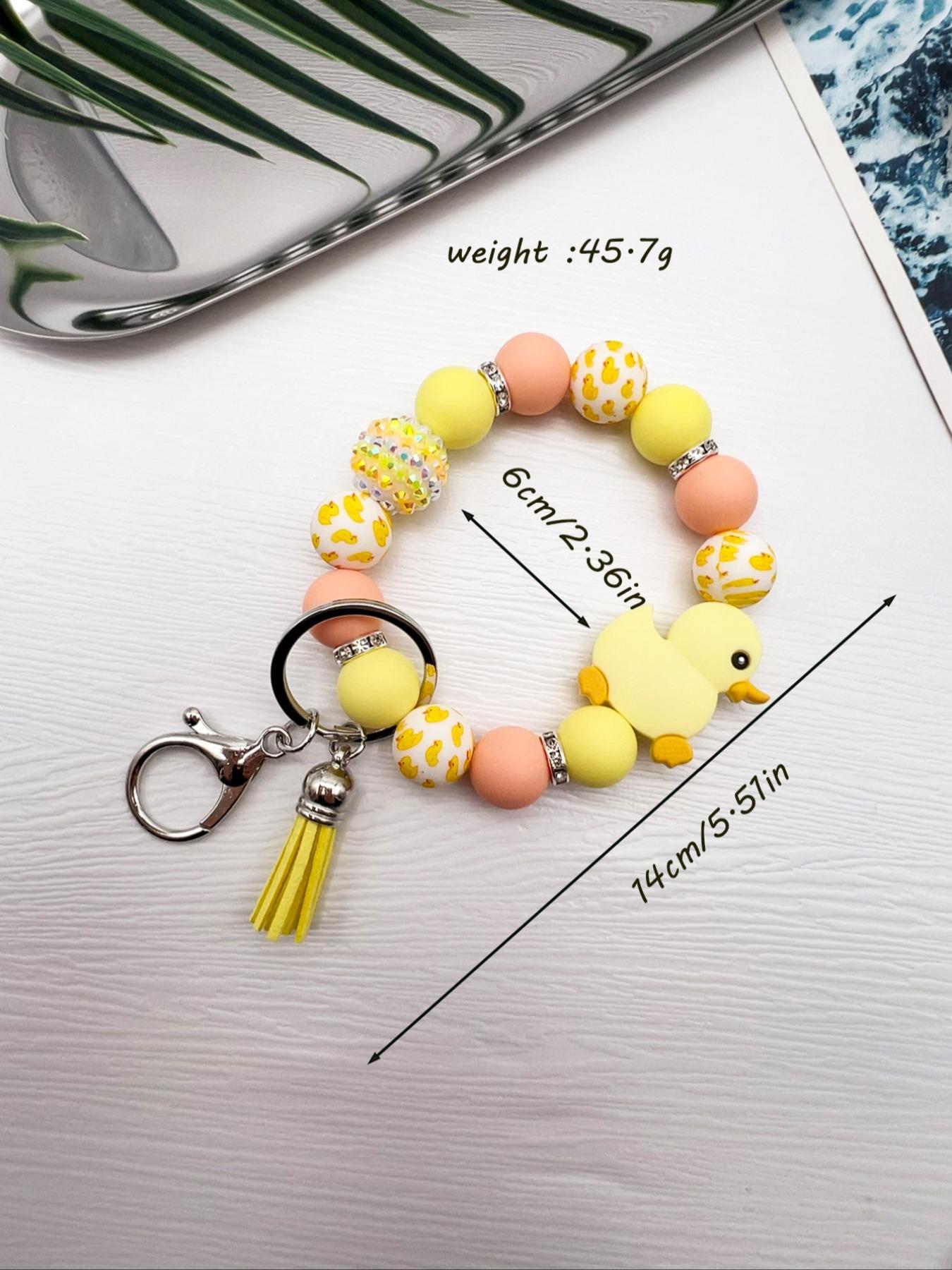 Cute Duck Decor Beaded Keychain, Tassel Decor Duck Pattern Wristlet Keychain, Fashion Accessories for Women & Men, Trendy All-match & Exquisite Keychain for Gift, Cute Soft Keychains