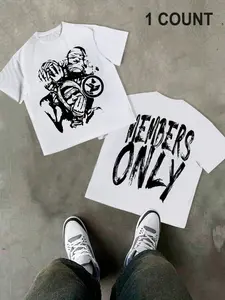 Men's Trendy Graphic Print T-Shirt, Casual Loose-Fit Long Sleeve Top, Summer Y2K Style Comfortable Clothing, Plain Surface Design