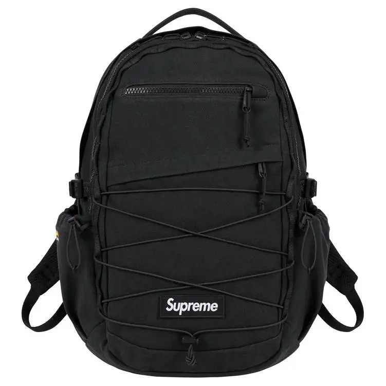 Supreme SS25 Week 1 28L Brand-Emblazoned Casual Cotton Backpack for Men and Women, Unisex Black