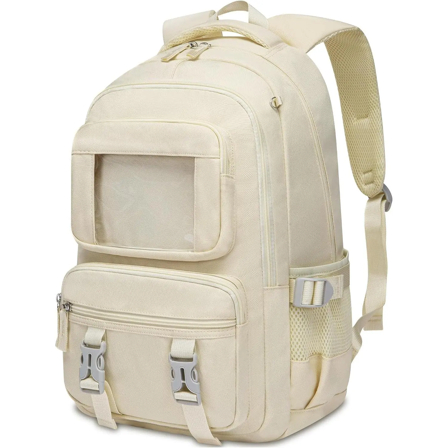 School Backpack for Girls Ages 6-8 8-10 10-12 12-14 Elementary Middle School Book Bags with Laptop Compartment for Teens Teenagers Girls Mochilas Escolares para Niñas (Beige, Solid)