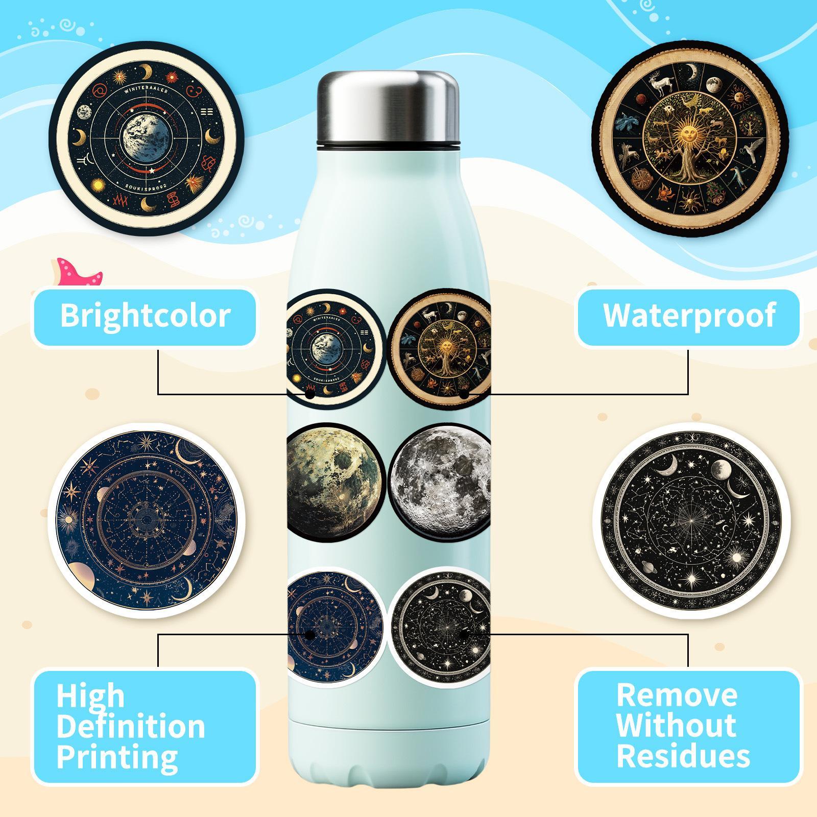 Space Themed Sticker, 50pcs/set Waterproof Self Adhesive Decor Paper with Storage Box, Decor Sticker for Gift Greeting Card Water Bottle Laptop Phone, Sticker Packs