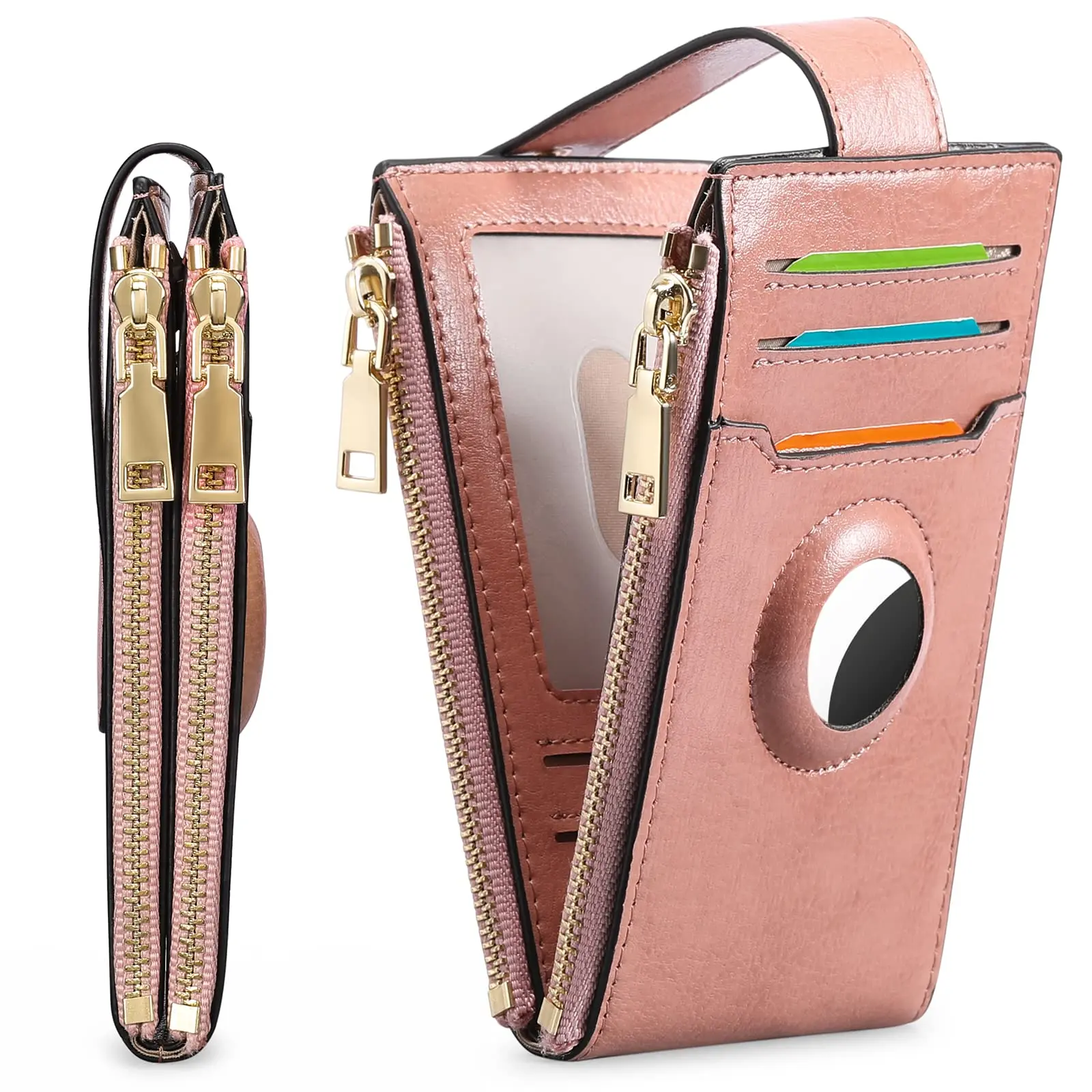 Womens Wallet Genuine Leahter Bifold Credit Card Holder with Built-in Integrated Case features RFID-blocking material