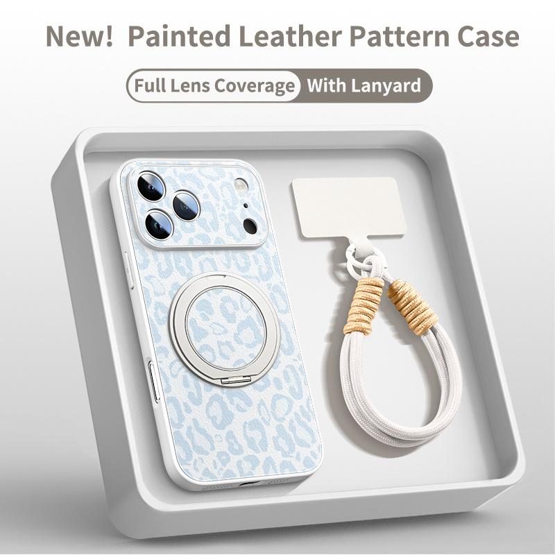 Phone Case - Leopard Pattern Phone Case for Iphone 17 Pro Max Faux Leather Pattern Phone Case 13 Equipped with a Rotating Bracket for Iphone 14  15Pro with Lanyard 17 iphone 12 Custom Monogram Striped Pink wildflower junk lurvia tripod 360 rotation