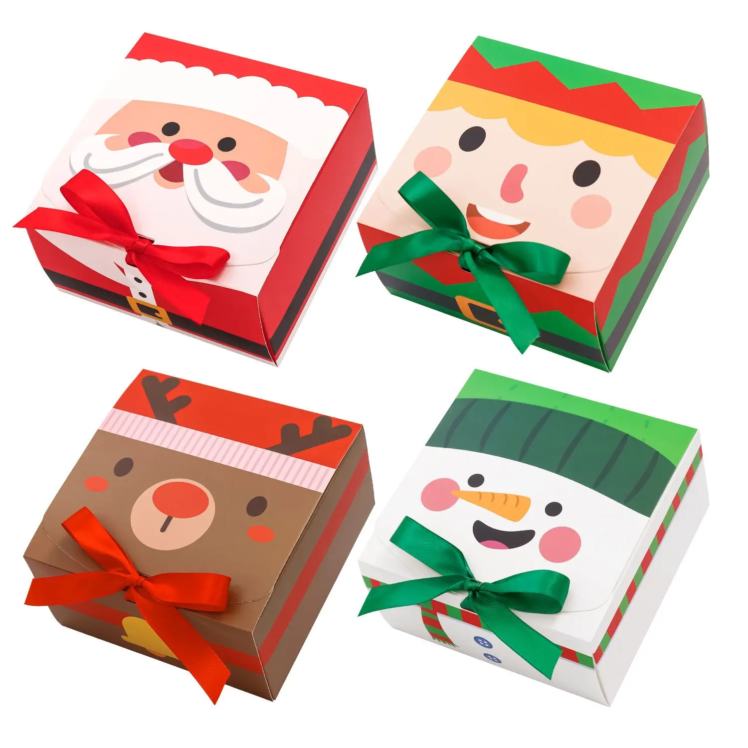 Christmas Theme Gift Box Set, 12 Pieces, 6.69x6.69x3.5 Inches Ribbon Gift Box, Cute Cartoon Decorations, Perfect for Holiday Decor