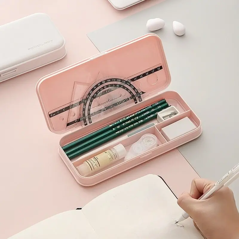 Multifunctional Solid Plastic Pencil Box, Minimalist Lightweight Stationery Storage Case, Portable Practical Pen Container Gift Box Designed For Primary School Daily Learning