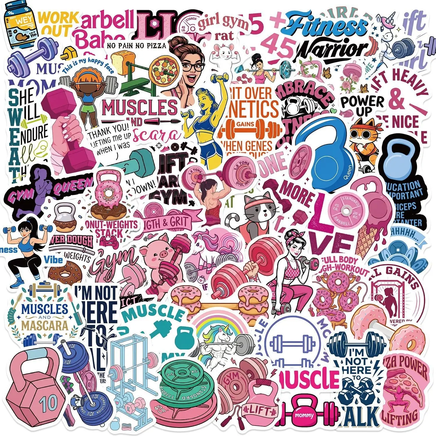 60 Sheets Cartoon Fitness Girl Graffiti Sticker Pack, Waterproof Journal Decor, Guitar Notebook Decoration, DIY Stickers