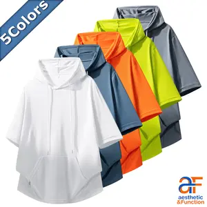 Multi-Color Short Sleeve Hoodies|Drawstring Kangaroo Pocket Athletic Tops for Men Gym Apparel Fashion Gym Top Active Shirts Activewear Gym Casual Fitness Wear