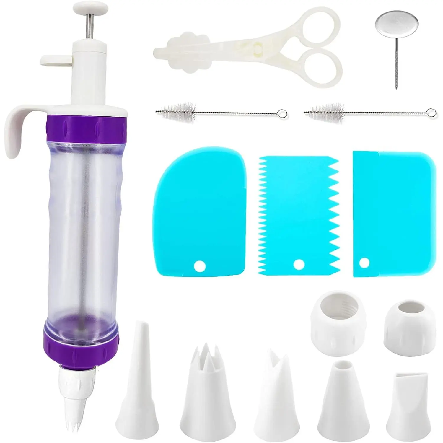15 count Cake Decorating Baking  Tool Kit, Cupcake Filling Injector with Icing Nozzles Cream Scrapers Nozzle Brush Flower  Lifter  Pastry Frosting  Piping Kit for Cookies
