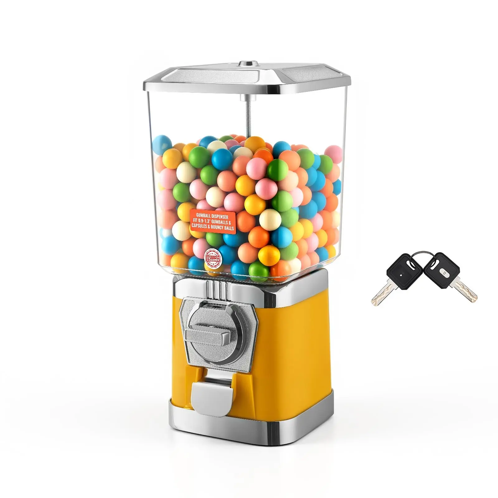 【DealsForYouDays】VEVOR Gumball Machine for Kids, 17"H Home Candy Vending Machine, PC Gumball Dispenser, Bubble Gum Machine for Game Stores, Coin Operated Gumball Bank for Toy Capsules Bouncy Balls Candy, Yellow