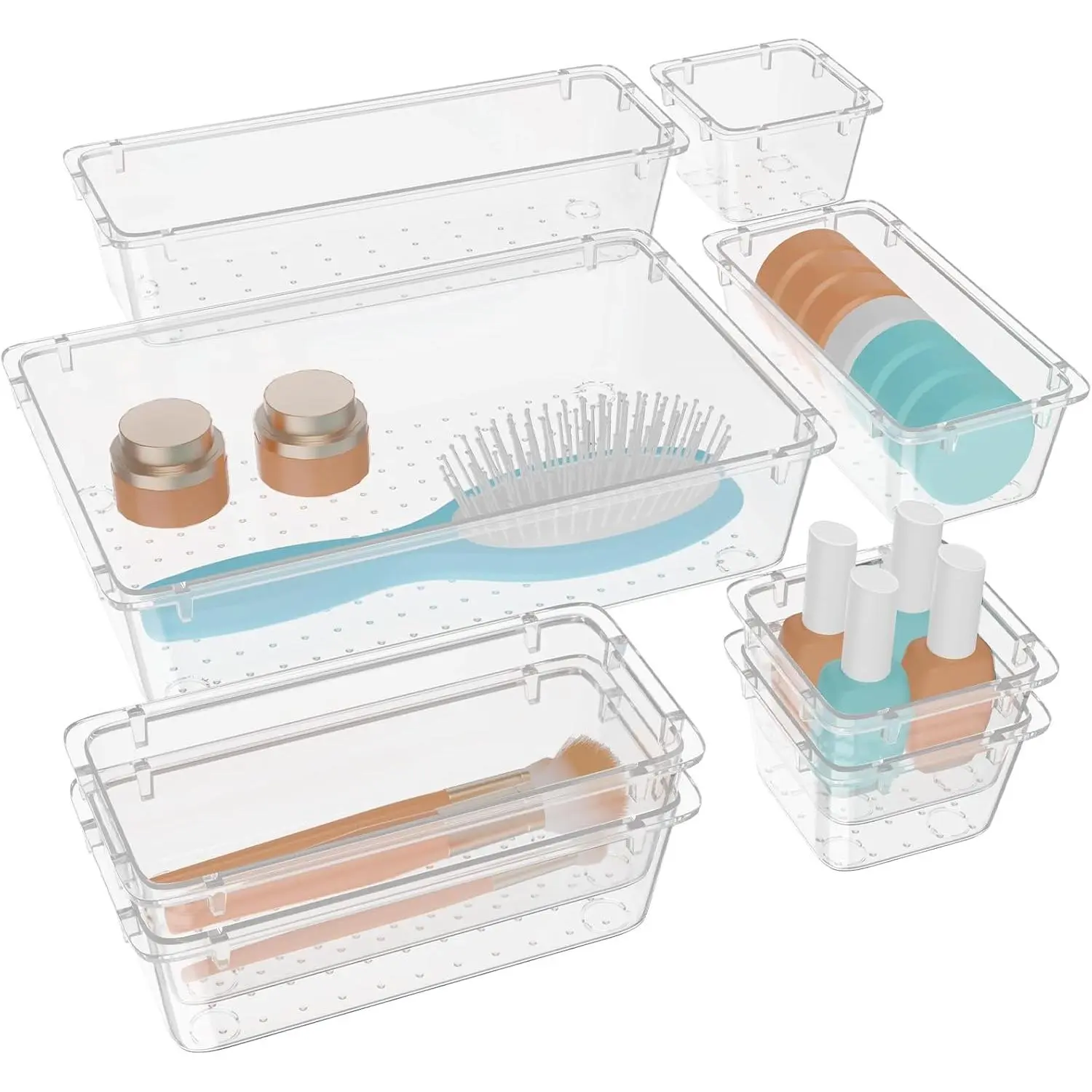 8 count Clear Plastic Drawer Organizer Set, 4 Sizes Desk Drawer Organization and Storage Containers for Makeup, ,  and Gadgets in Kitchen, Bathroom, Bedroom, Office, Clear