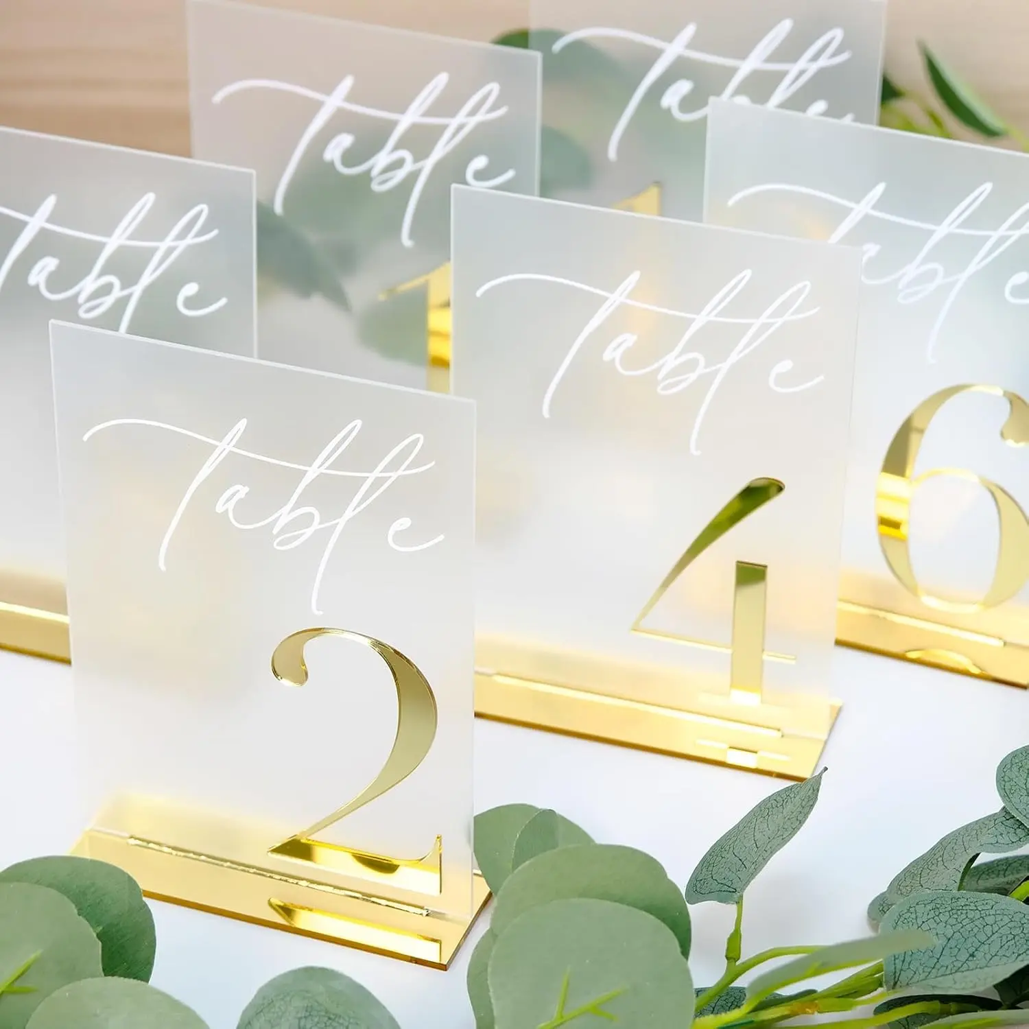 Frosted Acrylic Wedding Table Number Signs 1-10 with Stands, Wedding Signage, 5x7 Inch Decorative Arch Design, 3D Numbers, Ideal for Weddings and Events