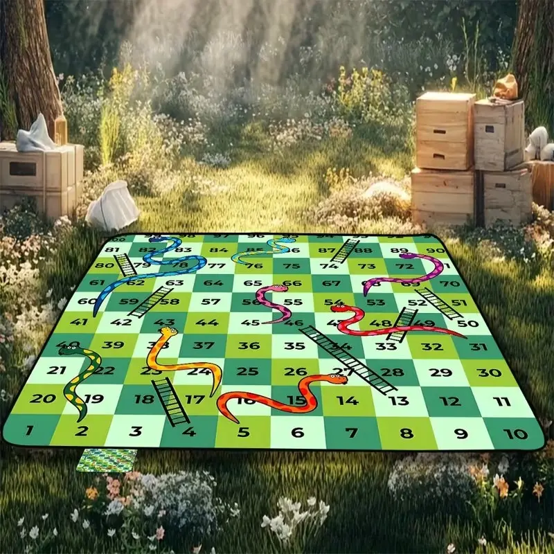 Waterproof Giant Snakes and Ladders Picnic Blanket, Foldable Portable Lawn Game Mat, Outdoor Camping Beach Backyard Play Blanket