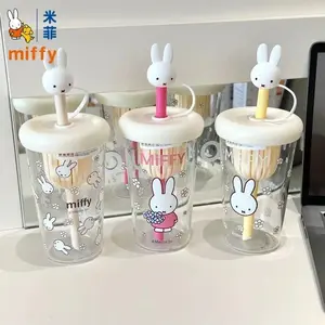 720ML Kawaii Miffy Straw Glass Cup Cute Girls' Large Capacity Office Portable Tea Brewing Cup