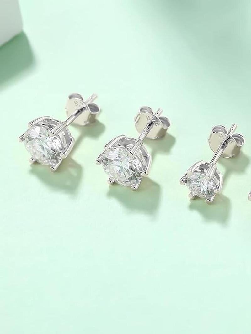 S925 Sterling Silver Glittering Diamond Stud Earrings, Solitaire Earrings, Artificial Zirconia, Pretty Studs, Fashionable Stud Earrings for Women & Girls, Trendy All-match & Exquisite Jewelry for Birthday Gift, Accessories for Women