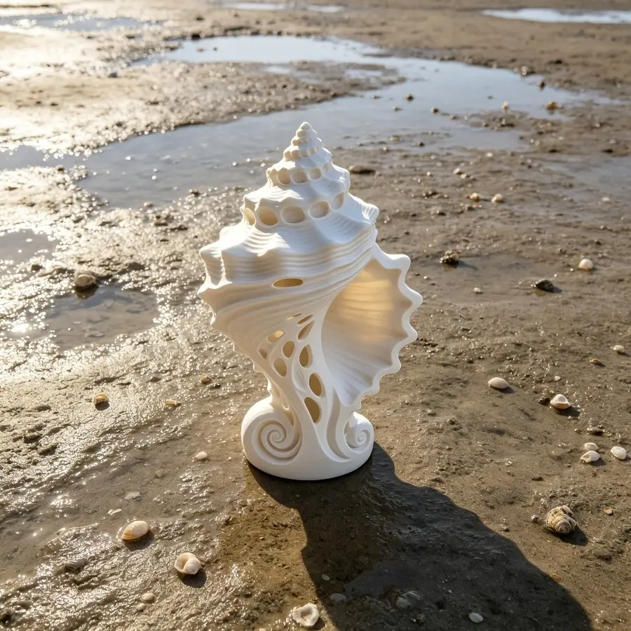 Hollow Cutout Conch Seashell Table Lamp, Resin Nautical Ocean Shell Sculpture, LED Night Light, Coastal Beach House Decor, Unique Gift