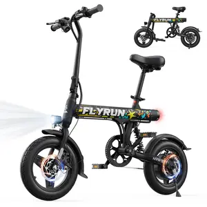 【FLYRUN】 14-inch urban folding electric bicycle, 500W motor, 280.8 Wh lithium-ion large battery, 4–6 h range, dual disc brakes, LCD display, three riding modes, for commuting, office, and travel, compact and convenient, UL certified