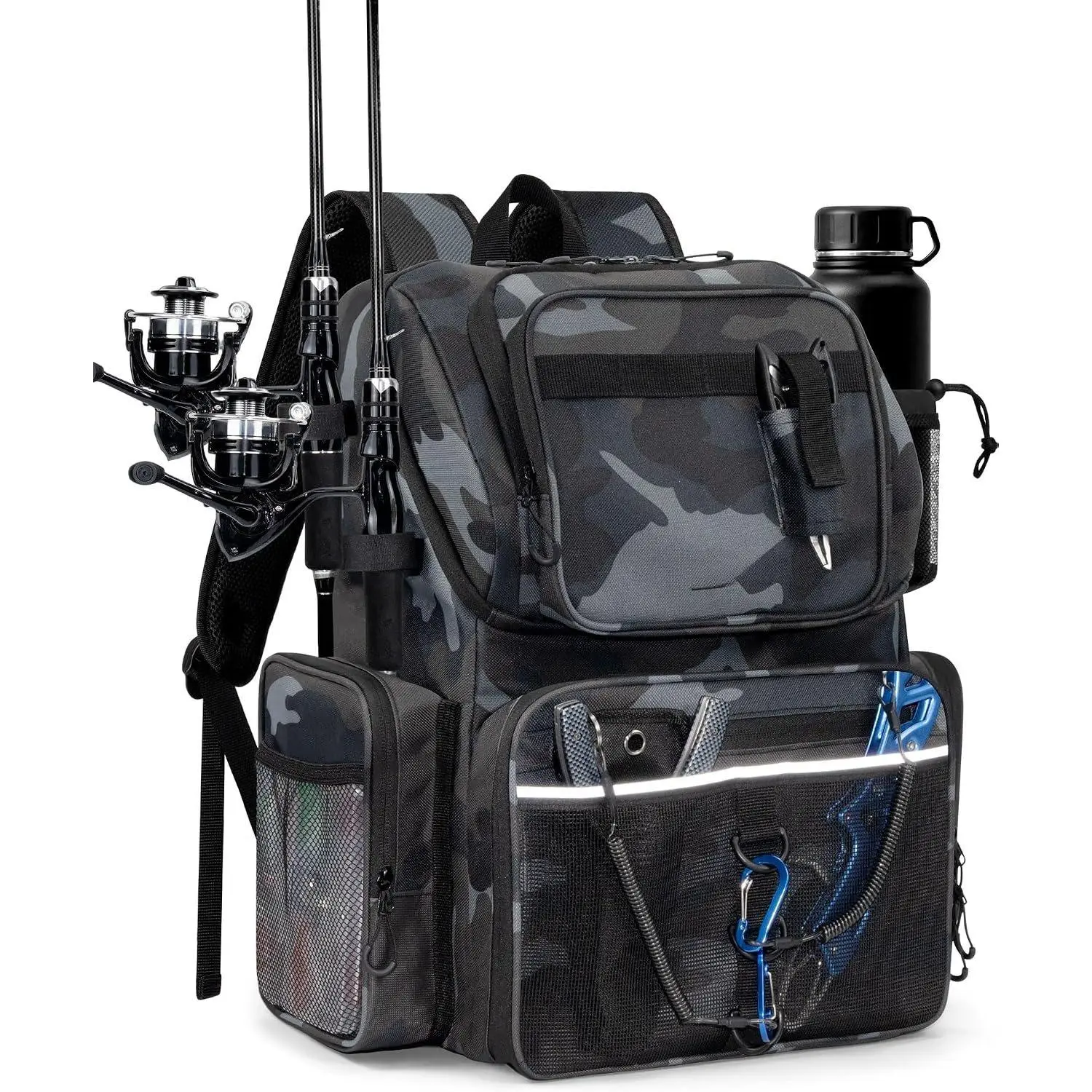 Fishing Backpack with Rod Holders,43L Large Water Resistant Tackle Bag Storage Gear and Equipment with Cooler for Men Fishing, Camping, Hiking, Khaki