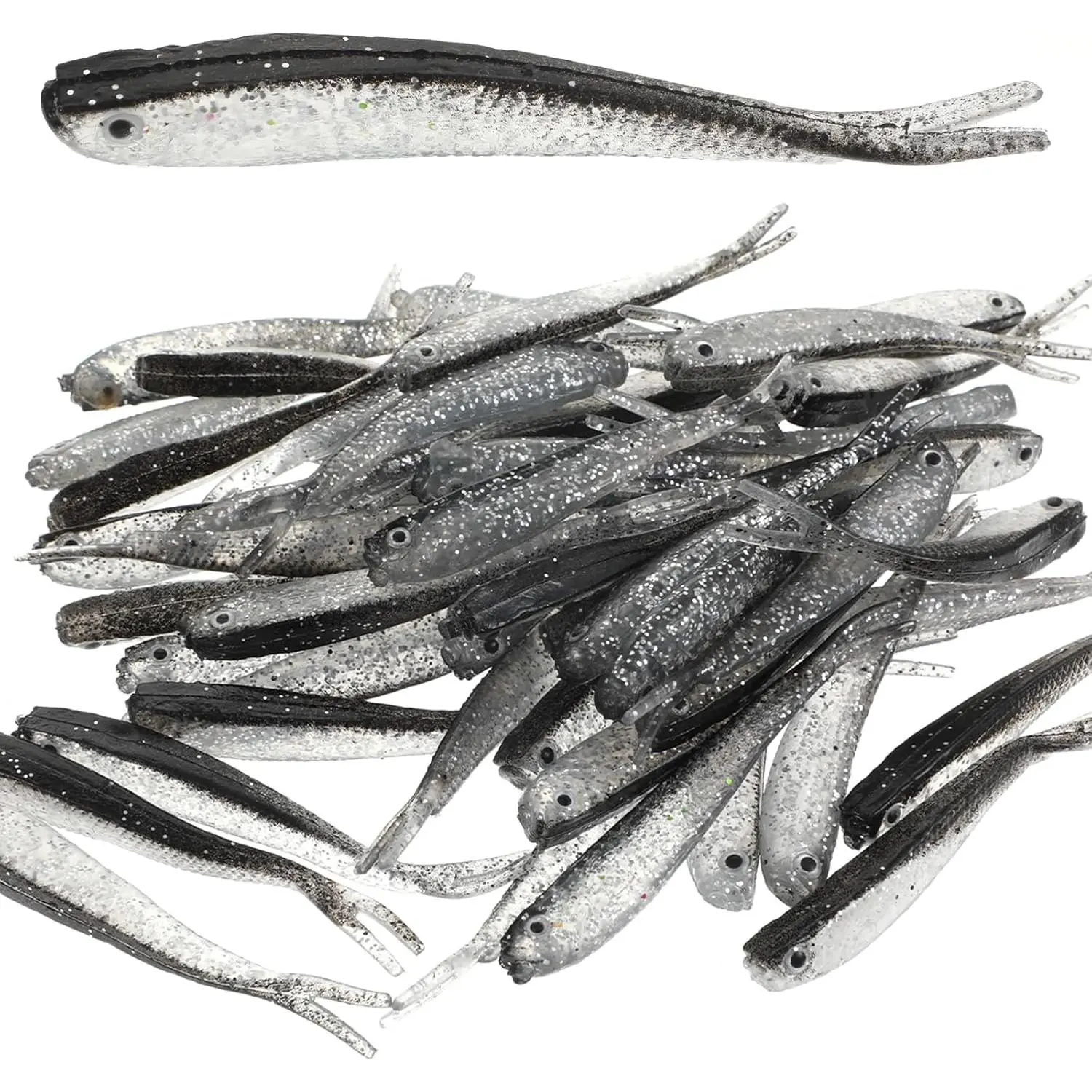 50 count Crappie Jigs, Soft Plastic Crappie Lures, Lifelike Forked Tail Minnow Baits, Scented Rubber Lures for Freshwater and Saltwater Bass, Trout, Walleye