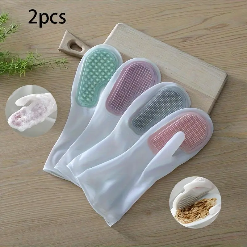 Latex Kitchen Cleaning Gloves, 2-Piece Set, 1 Size - for Kitchen Sink, Bathroom Toilet Use, One Size