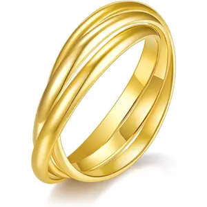 Waterproof No Tarnish Rings | 14K Gold/White Gold Plated |   Fidget Stacking Anxiety Interlocking Triple Row |   Silver/Gold Rings for Women- 2mm 3mm Band Size 4-12