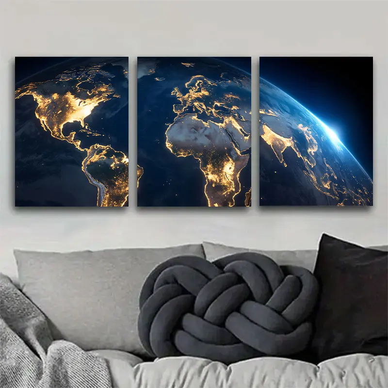3-Piece Aerial Earth Image Printed Canvas Wall Art Triptych Painting - Home Decor for Living Room, Office - Housewarming Gift for Art Lovers, Family
