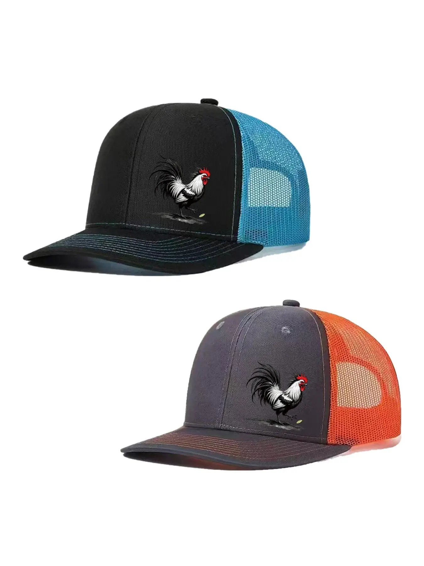 2pcs/1pc Unisex Baseball Cap Rooster Printing Hat Mesh Hats for Mens Women Richardson Slightly Curved Brim Baseball Cap Adjustable Trucker Hats Dad Hats Outdoor Mesh Breathable Sun Hat