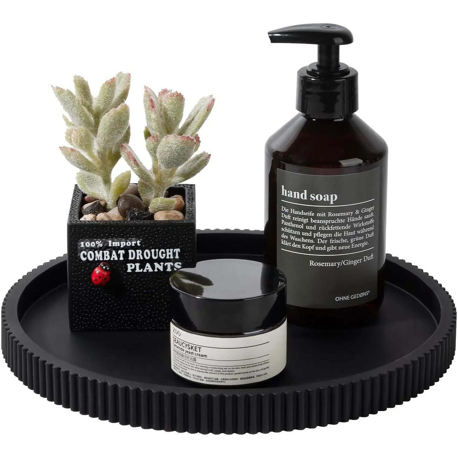 Bathroom Tray Round Kitchen Counter Organizer Decorative  Accessories Coffee Table Decor for Perfume, Candle, Soap Dish, 9 Inch, Black