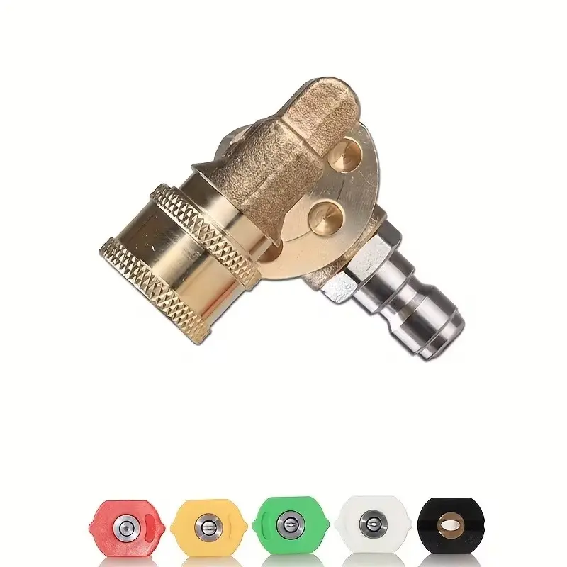 High-Pressure Cleaning Machine Rotary Joint, 1/4 Inch Quick Connector, 6-Piece Set with 5 Nozzles, Adjustable Angles, Dead Zone Cleaning