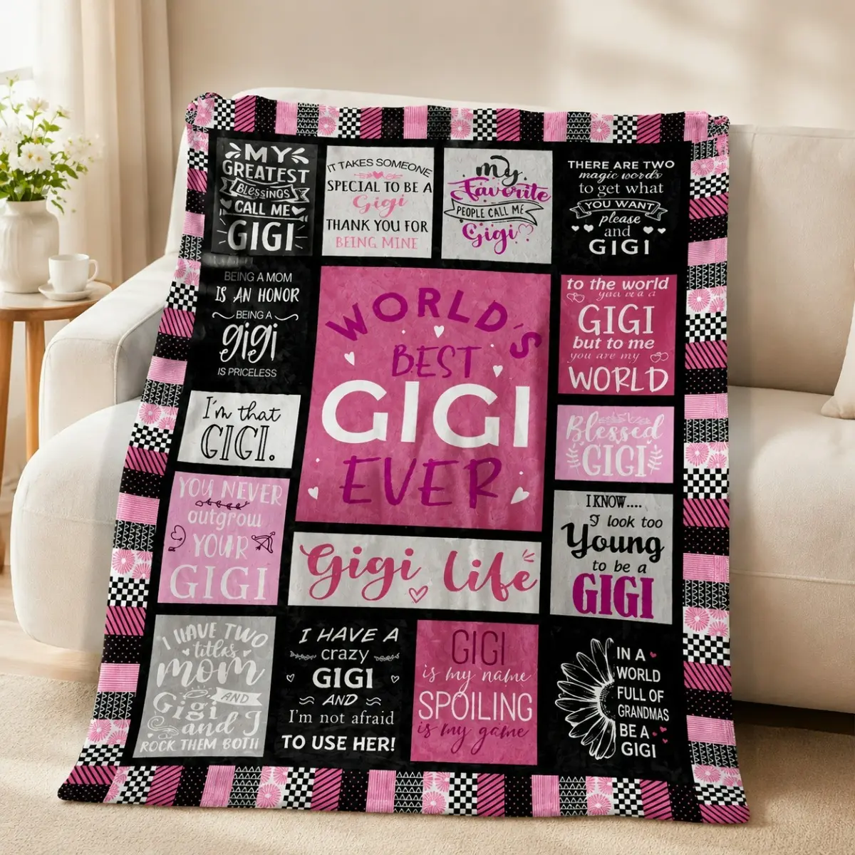 Gigi Gifts Blanket for Grandma, Best Gigi Ever Throw Blanket, Personalized Grandma Gift for Birthday Christmas, Cute Gigi Blanket for Grandmother, Cozy Family Gift Home Decor