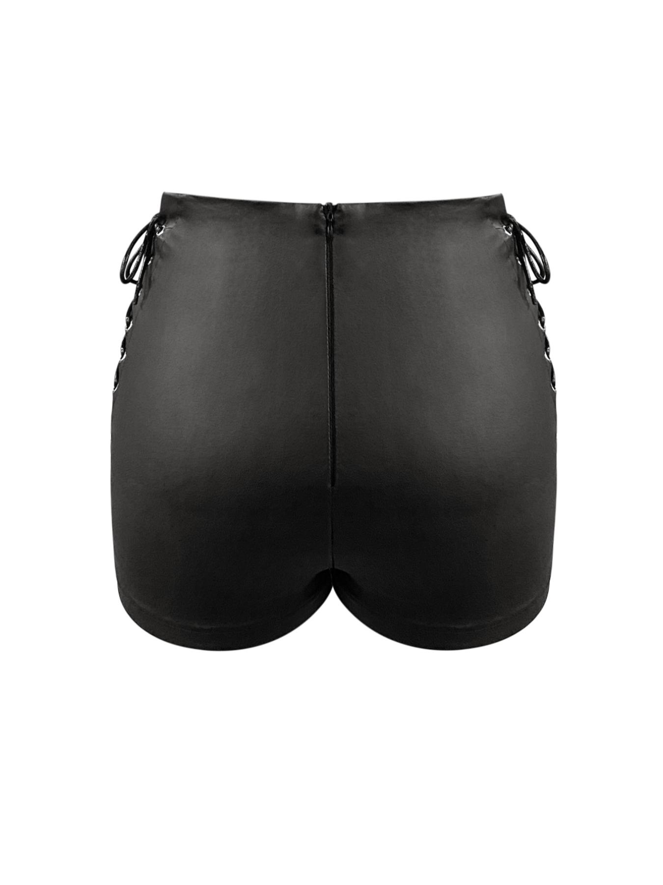 Women's Solid Color PU Leather Shorts, Fitted Fashion Shorts, Fashion Casual Lace Up High Waist Shorts for Daily Outdoor Wear, Ladies Bottoms for All Seasons