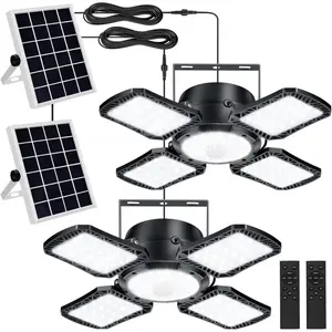 Solar Shed Light Outdoor Indoor, 176LED Solar Motion Sensor Pendant Light Daytime Available, Solar Indoor Lights with 5 Lighting Modes & Remote for Shed Gazebo Barn Garage, 2 Pack