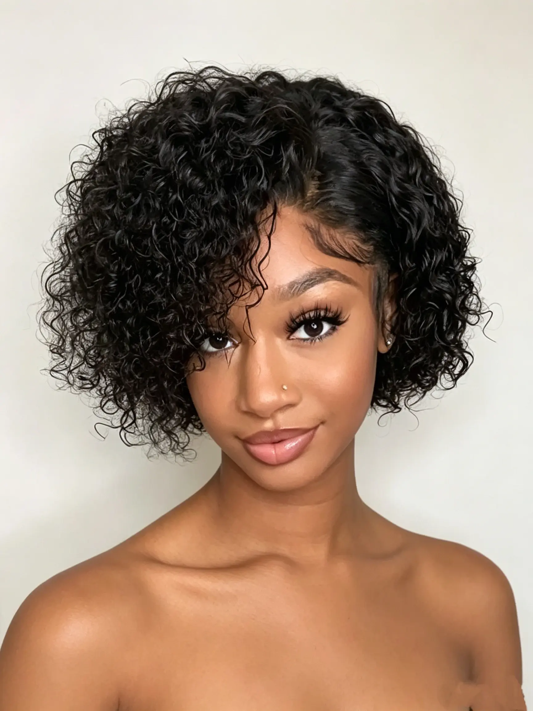 Women's African Small Curly Lace Front Wig, 13x6 Deep Wave Glueless Wear & Go, Hand Crochet Synthetic, Natural Curly Hair, Premium Synthetic Wigs