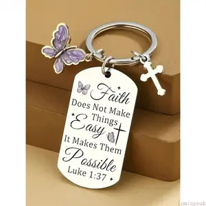 Christian Faith Cross Bible Verse Keychains, Inspirational Religious Jewelry Keepsake, Spiritual Encouragement Sport & Outdoor Accessory, Perfect Gift for Moms, Ideal for Baptism & Christmas Stocking Stuffers