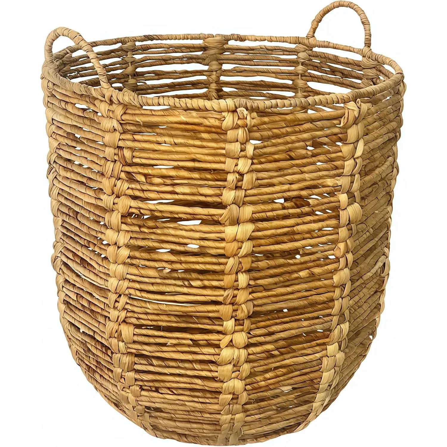 60L Large Wicker Laundry Basket with Handles for Living Room - Tall Round Hand Woven Water Hyacinth Blanket Storage Baskets Hamper for Clothes, Blankets, Pillows, Towels, Comforters, Toys, Natural
