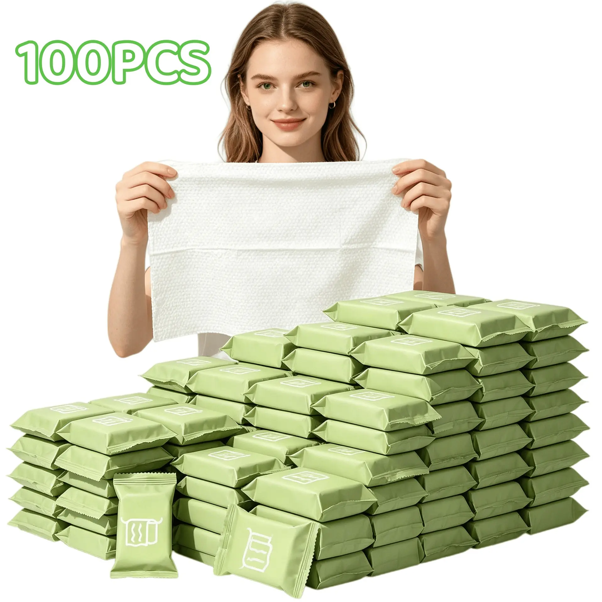 Premium Compressed Towels (100-Pack) - 9.4" x 11.8" Individually Wrapped Coin Tissues, Portable Towels for Travel, Hiking, Gym, Spa, Beauty Salon, Makeup, Baby Care, Outdoor Use