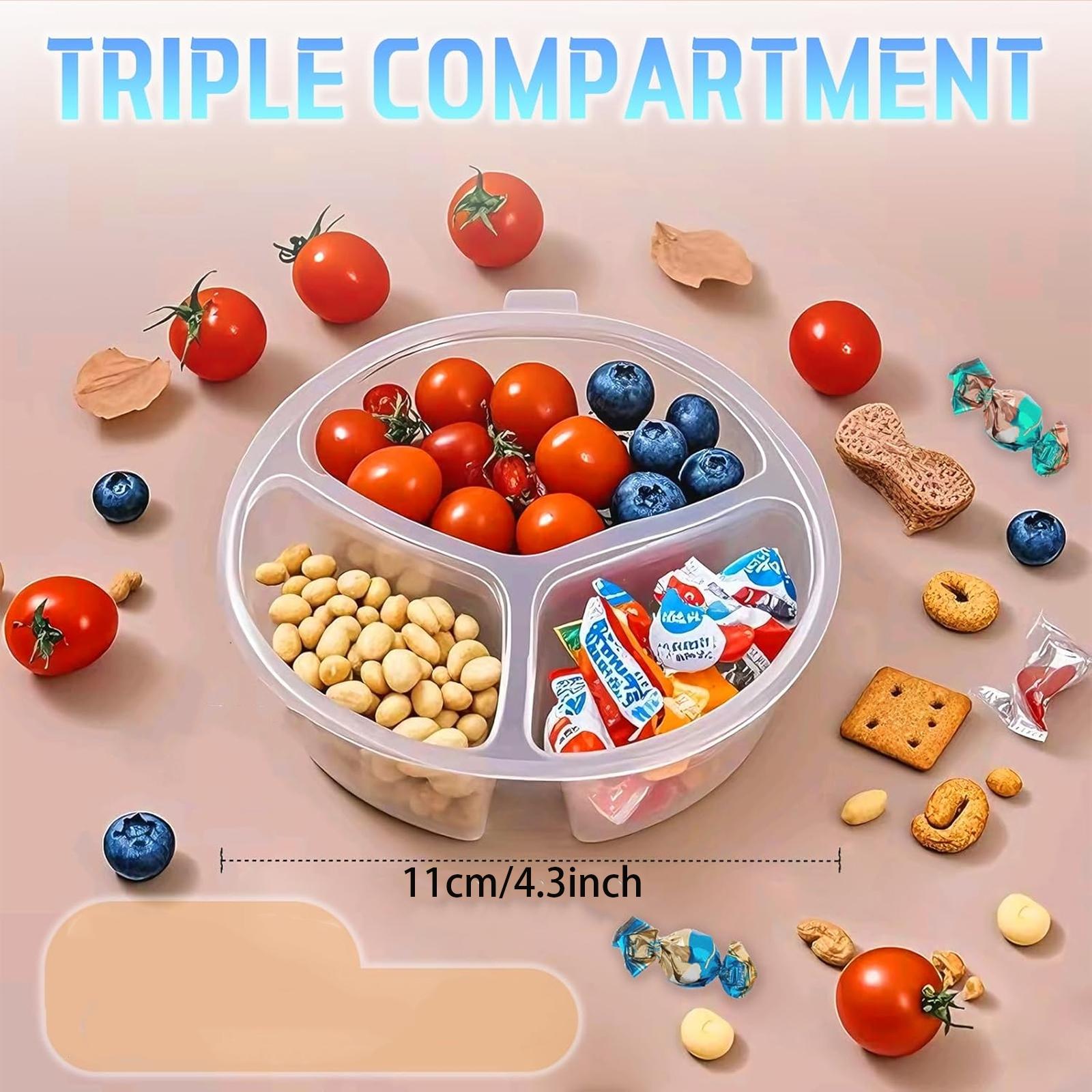 30/50pcs 3 Compartment Snack Containers, Reusable Sauce Dipping Containers, Stackable Lunch Box, Insulated Meal Prep Containers for Kids & Adults, Portable Food Storage, Snack Pack, Kitchen & Office Use Lids Utensils Clear